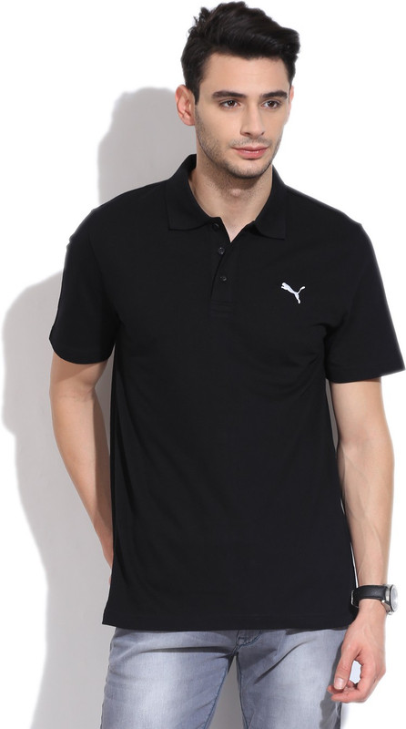 Puma Solid Men Polo Neck Black T-Shirt