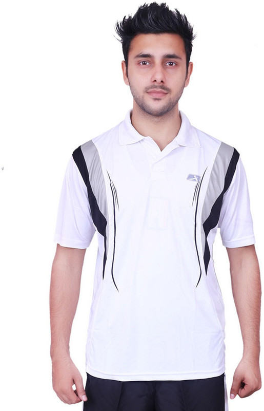 Vector X Solid Men Polo Neck White, Black T-Shirt