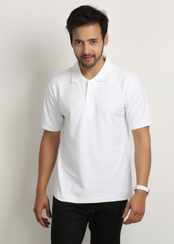Weardo Solid Men Polo Neck White T-Shirt