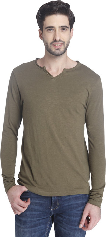 Jack & Jones Solid Men V-neck Green T-Shirt