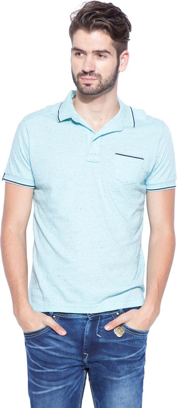 Mufti Solid Men Polo Neck Light Blue T-Shirt