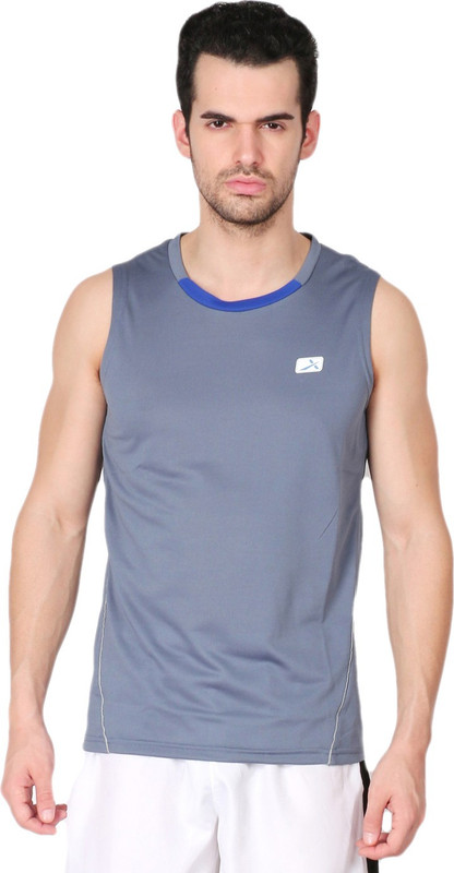 Vector X Solid Men Round Neck Grey T-Shirt