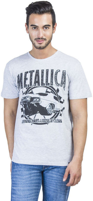 Metallica Printed Men Round or Crew Grey T-Shirt