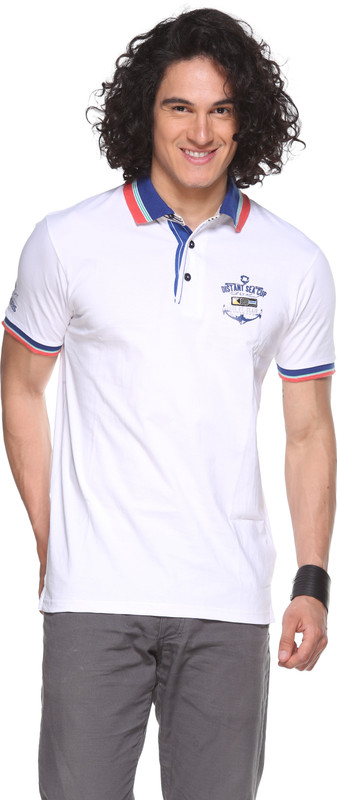 Pro Riders Self Design Men Flap Collar Neck White T-Shirt