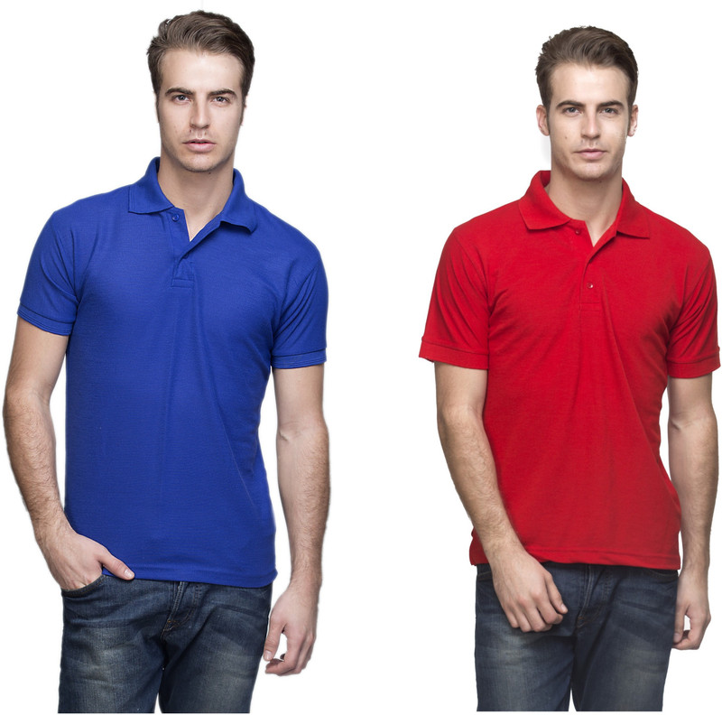 Lambency Solid Men Polo Neck Blue, Red T-Shirt(Pack of 2) Lambency Solid Men Polo Neck Blue, Red T-Shirt(Pack of 2)