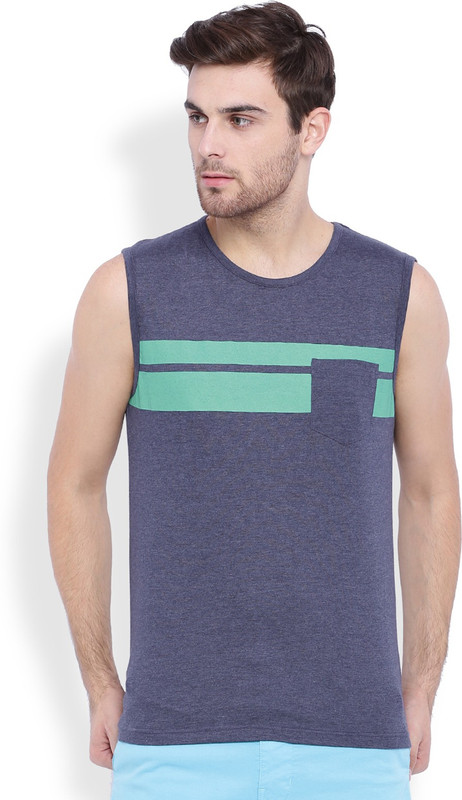 DIFFERENCE OF OPINION Striped Men Round Neck Blue T-Shirt