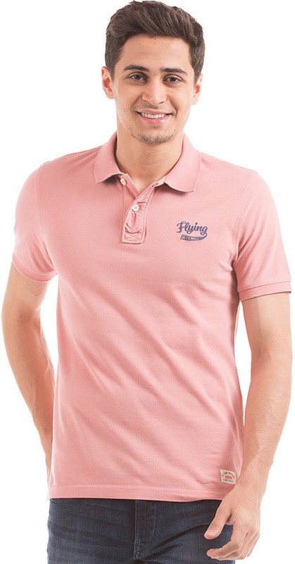 Flying Machine Solid Men Polo Neck Pink T-Shirt