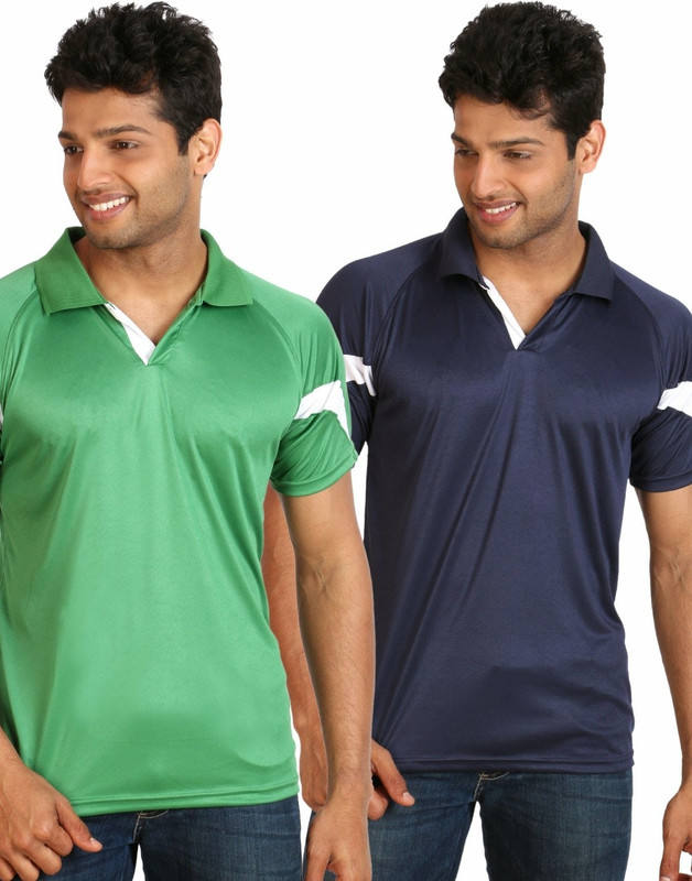 Campus Sutra Solid Men Polo Neck Green, Blue T-Shirt(Pack of 2)