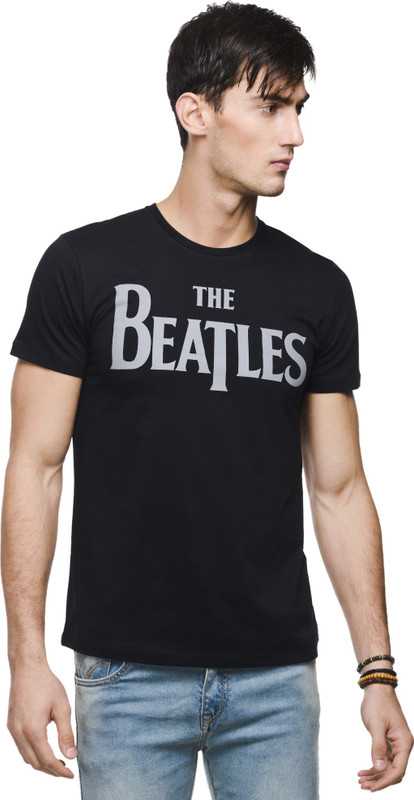 The Beatles By Free Authority Printed Men Round Neck Black T-Shirt