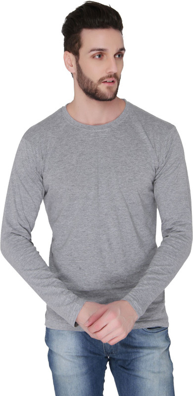 Joke Tees Solid Men Round Neck Grey T-Shirt