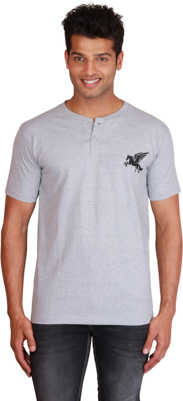 Right Shape Solid Men Henley Grey T-Shirt
