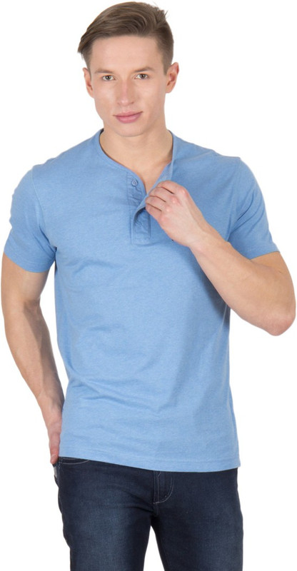 Wilkins & Tuscany Solid Men Henley Light Blue T-Shirt