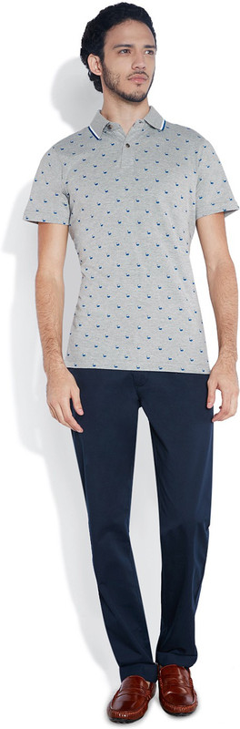 Park Avenue Printed Men Polo Neck Grey T-Shirt