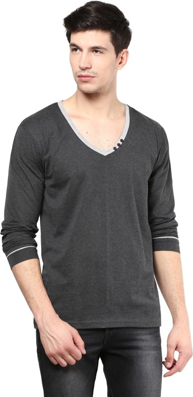 Izinc Solid Mens V-neck Grey T-Shirt RS.999 (67.00% Off) - Flipkart