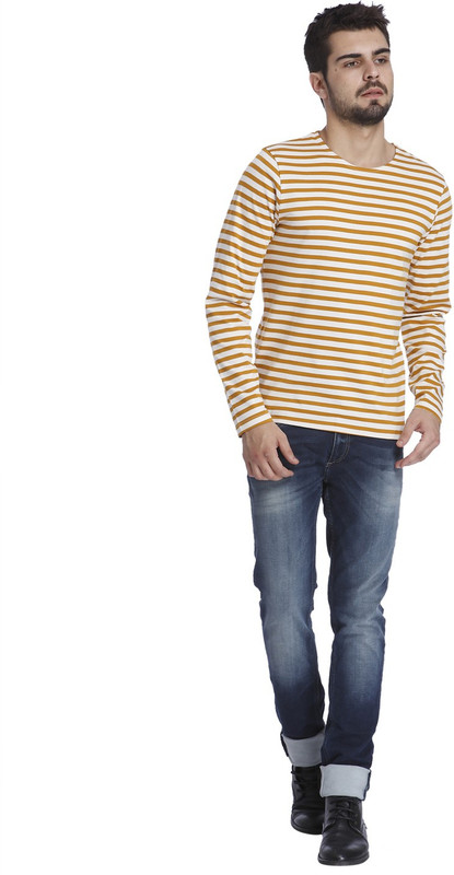 Jack & Jones Striped Men Round Neck White, Yellow T-Shirt