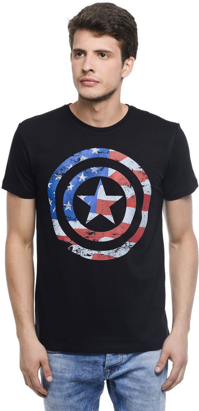Captain America Printed Men Round or Crew Black T-Shirt
