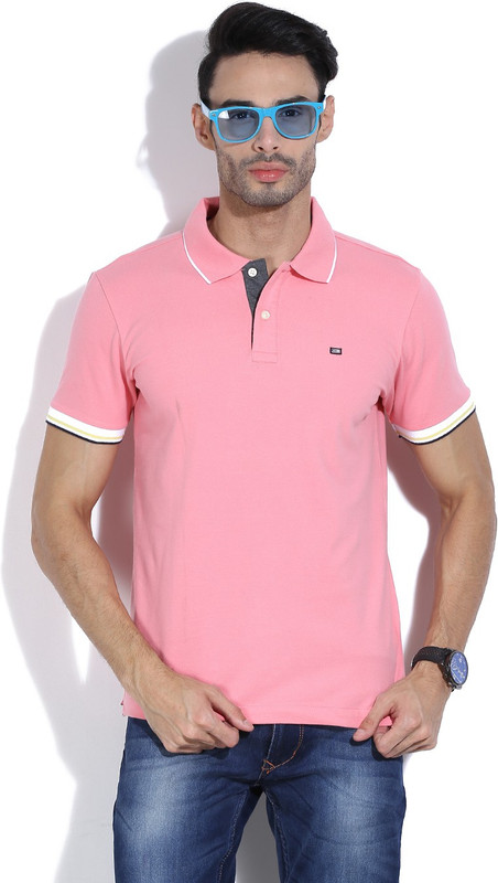 Arrow Sports Solid Men Polo Neck Pink T-Shirt