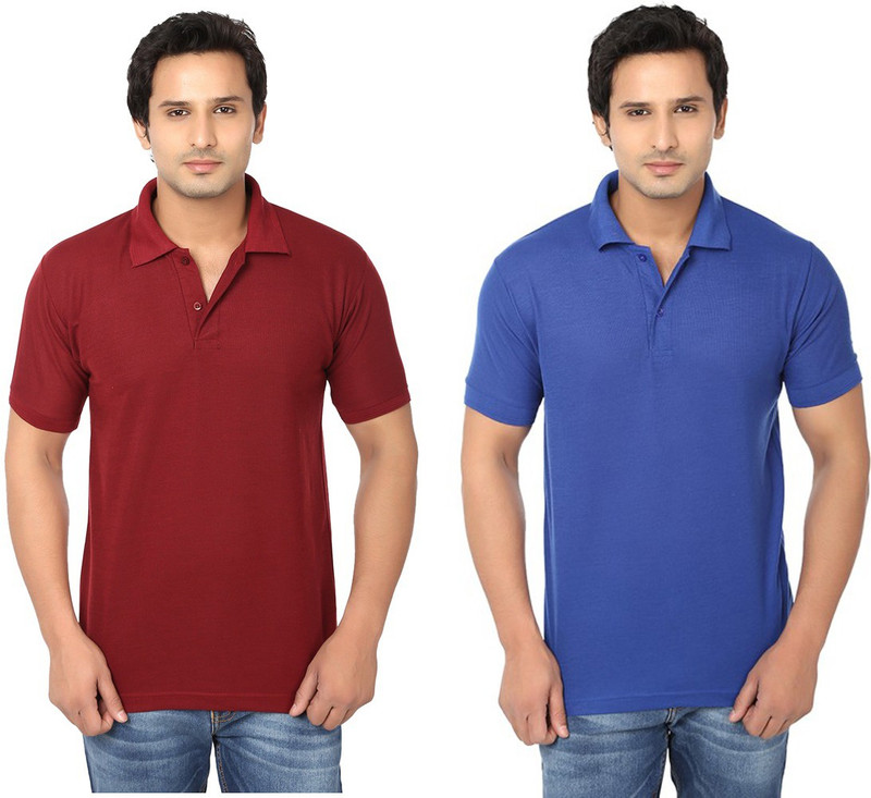 Keepsake Solid Men Polo Neck Maroon, Blue T-Shirt(Pack of 2)