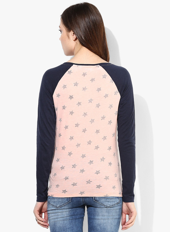 Only Printed Women Round Neck Pink, Blue T-Shirt
