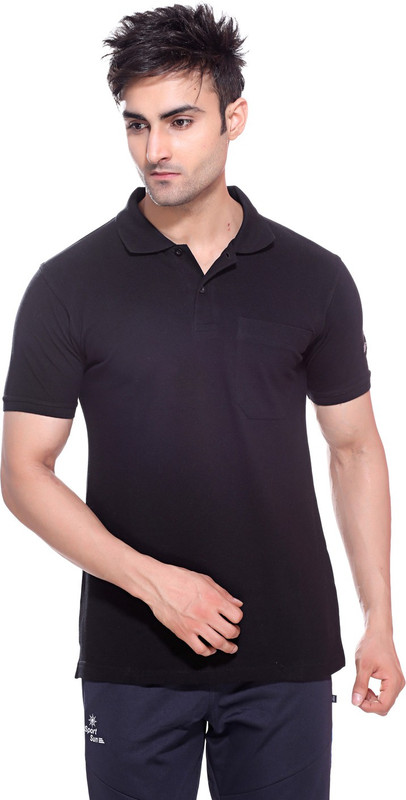 Sport Sun Solid Men Polo Neck Black T-Shirt