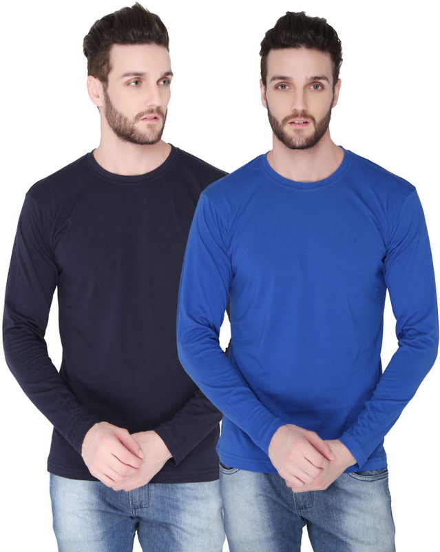 Joke Tees Solid Men Round Neck Dark Blue, Blue T-Shirt(Pack of 2)