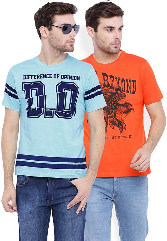 DIFFERENCE OF OPINION Printed Men Round Neck Multicolor T-Shirt(Pack of 2)