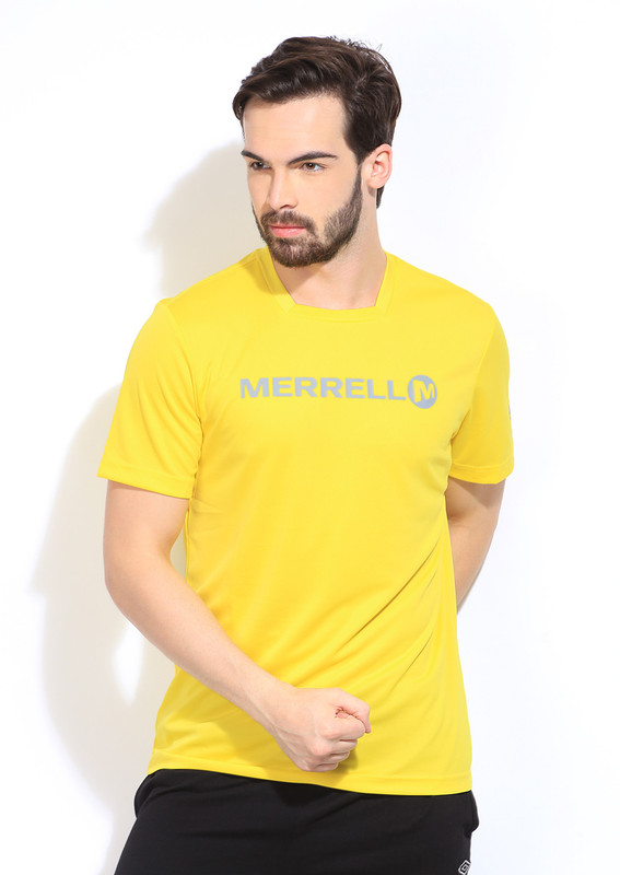 Merrell Solid Men Round Neck Yellow T-Shirt