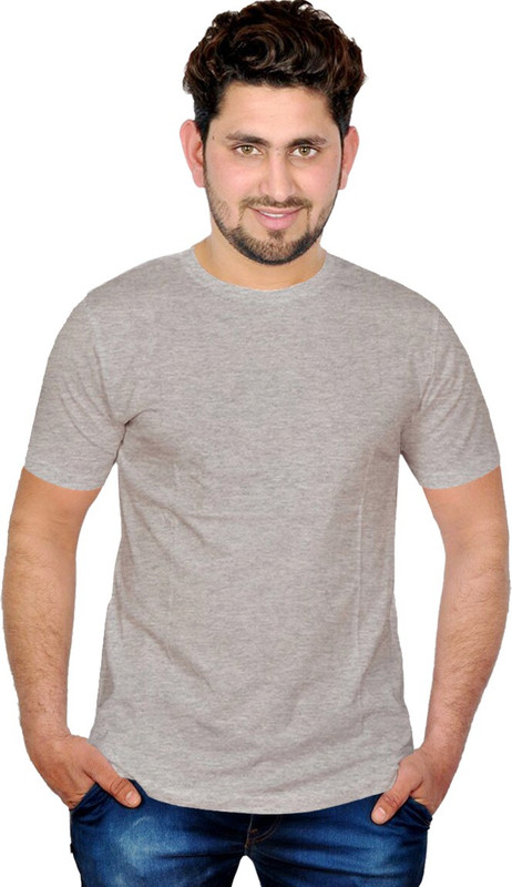 INKIT Solid Men Round Neck Grey T-Shirt