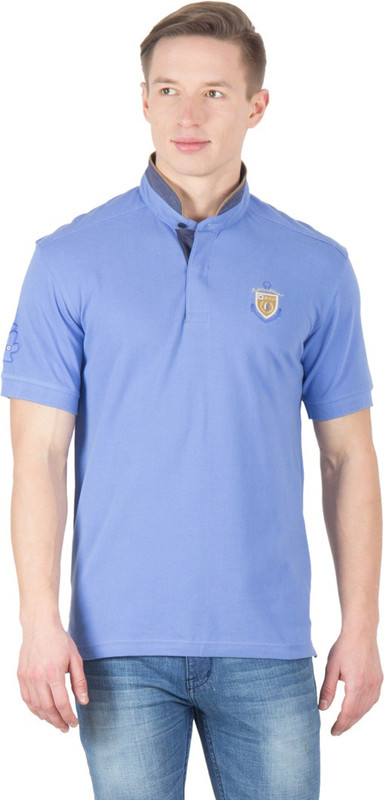 Wilkins & Tuscany Solid Men Henley Blue T-Shirt