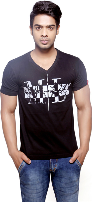 Masculino Latino Printed Men V-neck Reversible Black T-Shirt