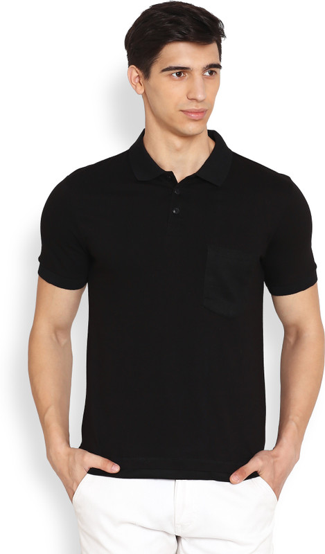 Henry and Smith Solid Men Polo Neck Black T-Shirt