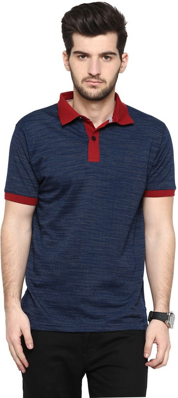 Cayman Solid Men Polo Neck Dark Blue T-Shirt