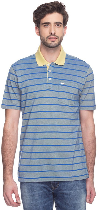 Park Avenue Striped Men Polo Neck Yellow T-Shirt