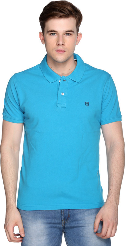 Trufit Solid Men Polo Neck Light Blue T-Shirt