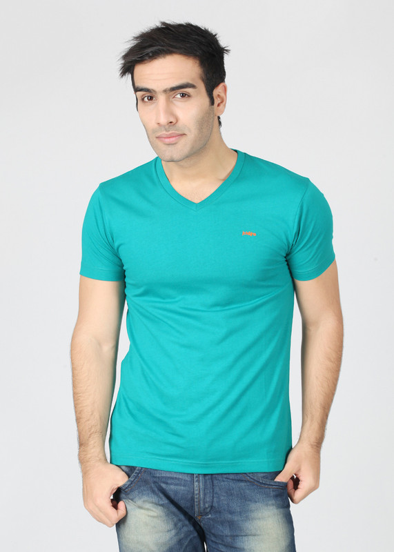 Jack & Jones Solid Men V-neck Blue T-Shirt