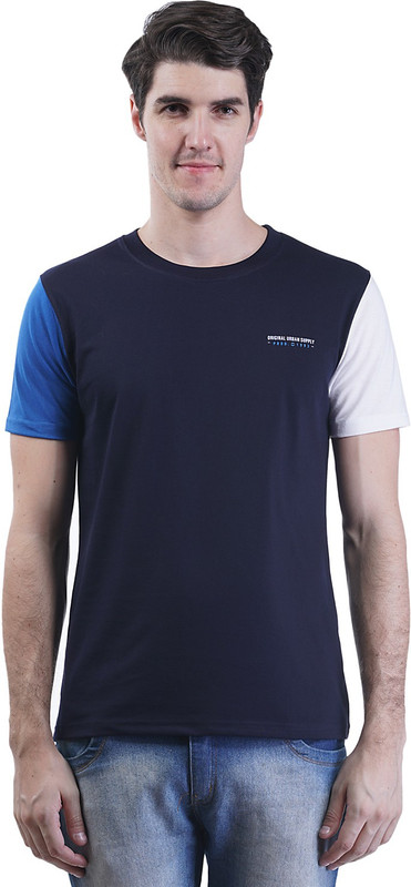 Griffel Solid Men Round Neck Dark Blue T-Shirt