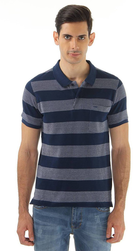 Cloak & Decker Solid Men Polo Neck Dark Blue, Grey T-Shirt Cloak & Decker Solid Men Polo Neck Dark Blue, Grey T-Shirt