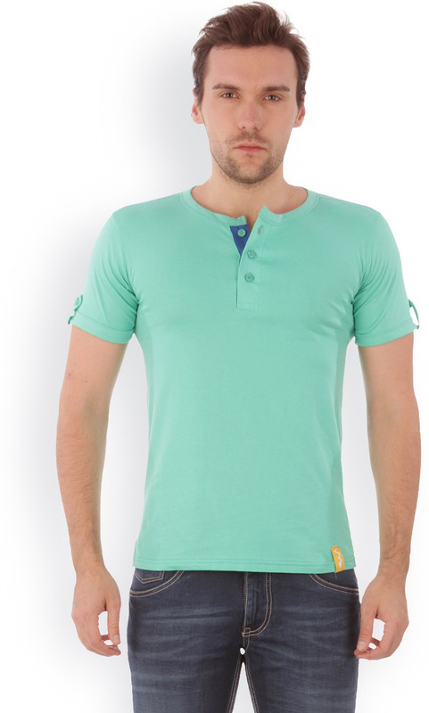 Campus Sutra Solid Men Henley Light Green T-Shirt