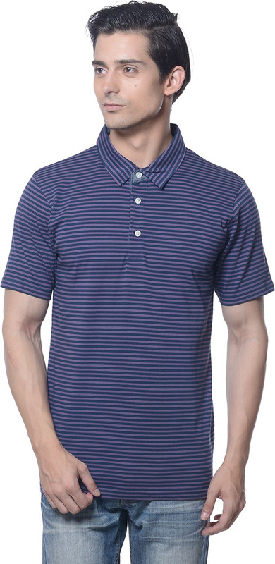 Carve Striped Men Polo Neck Purple T-Shirt