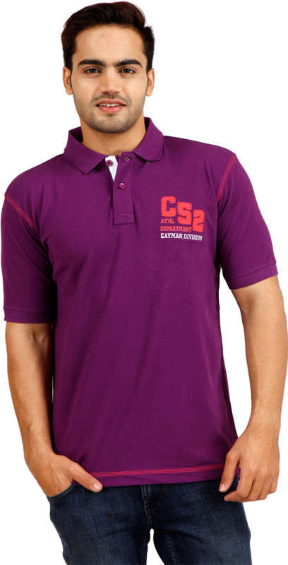 Cayman Solid Men Polo Neck Purple T-Shirt