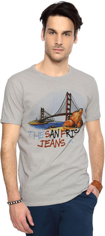 SF Jeans by Pantaloons Graphic Print Men Round Neck Grey T-Shirt