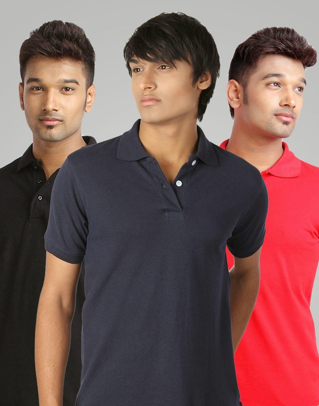 Campus Sutra Solid Men Polo Neck Red, Black, Blue T-Shirt(Pack of 3)