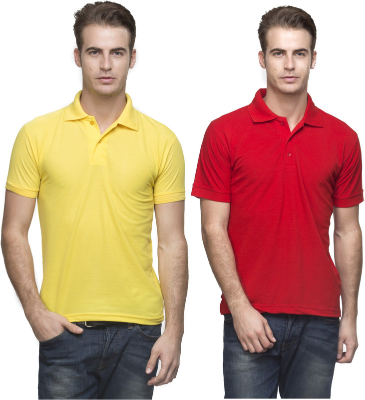 Lambency Solid Men Polo Neck Yellow, Red T-Shirt(Pack of 2) Lambency Solid Men Polo Neck Yellow, Red T-Shirt(Pack of 2)