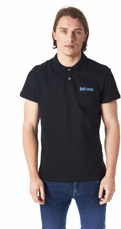 Just Cavalli Solid Men Polo Neck Black T-Shirt