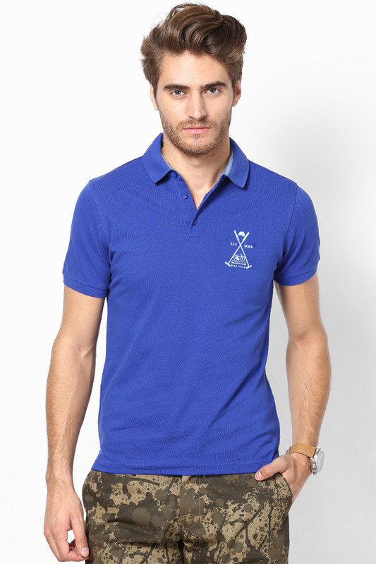 Srota Solid Men Polo Neck Blue T-Shirt