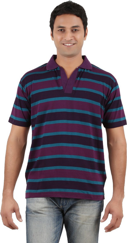 Neoteric Striped Men Polo Neck Multicolor T-Shirt