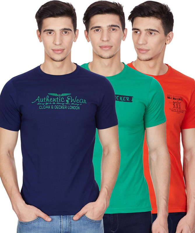 Cloak & Decker Solid Men Round Neck Orange, Green, Blue T-Shirt(Pack of 3) Cloak & Decker Solid Men Round Neck Orange, Green, Blue T-Shirt(Pack of 3)