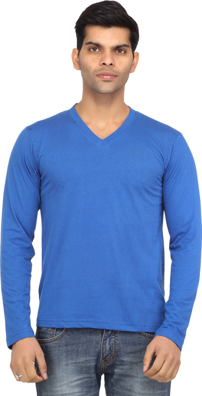 Leana Solid Men V-Neck Dark Blue T-Shirt
