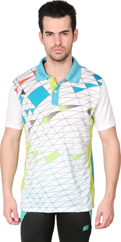 Vector X Printed Men Polo Neck Light Blue T-Shirt
