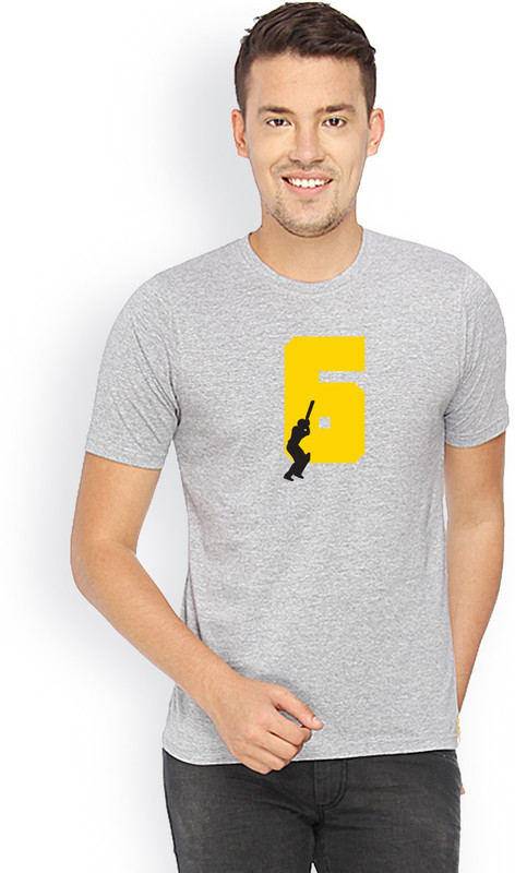 Campus Sutra Graphic Print Men Round or Crew Grey T-Shirt